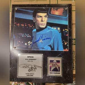 Autographed "Spock" picture and commemorative picture/plaque.